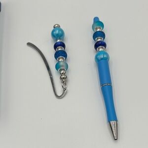 Blue Beaded Pen and Bookmark Set with gift box